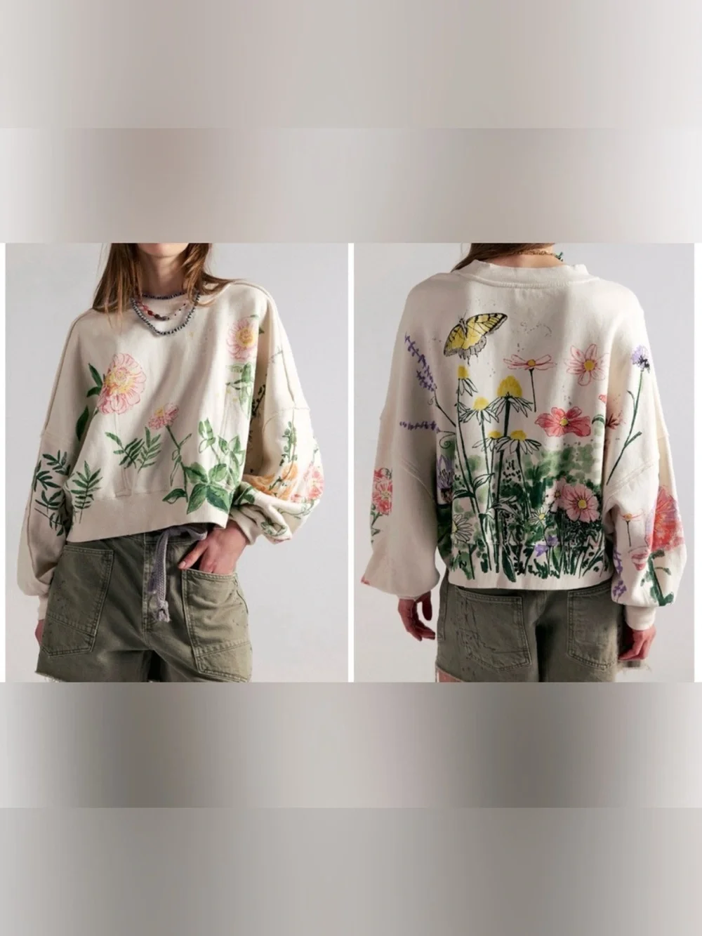 NWOT Free People Gaia Sweatshirt - floral combo - small *IR*